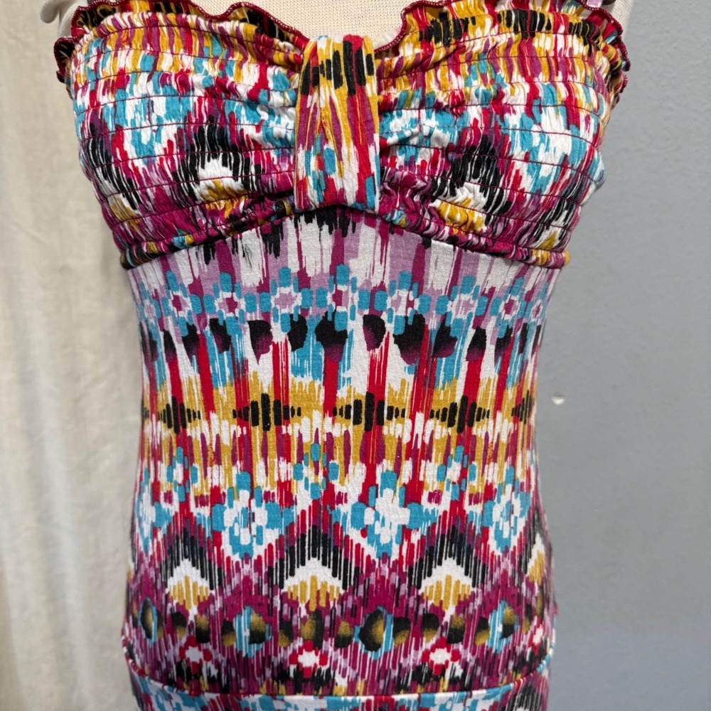 No Boundaries Y2K Multicolor Smocked Boho Tank Top Spaghetti Strap S - Picture 2 of 14